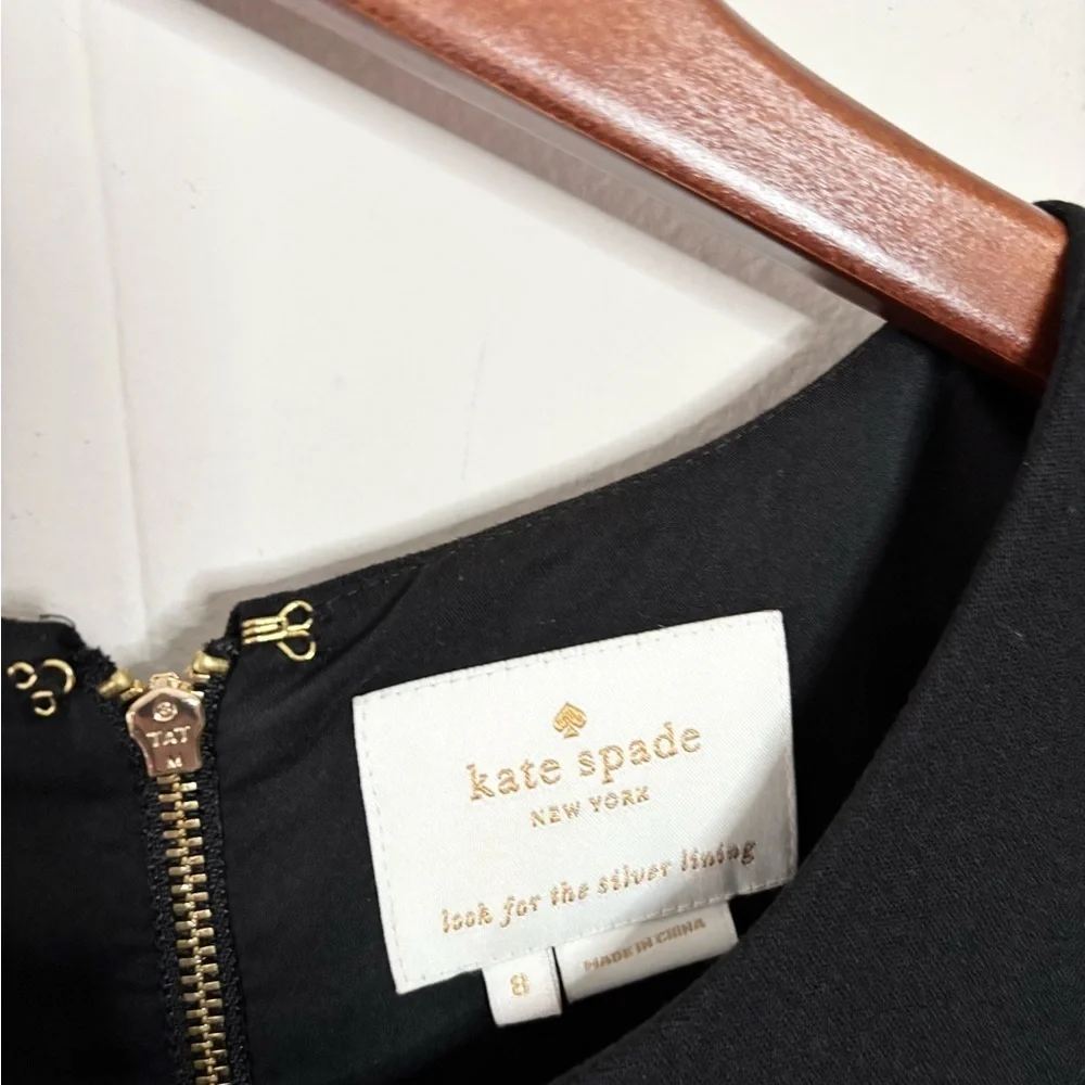 Kate Spade black crewneck sheath dress zipper back gold size 8 career cocktail